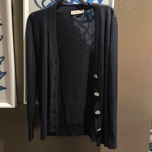 Tory Burch Large Gold Button V Neck Cardigan